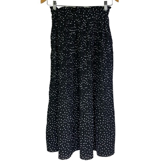 EXLURA Black & White Polka‎ Dot Pleated Ruffle Midi Skirt - Picture 8 of 13